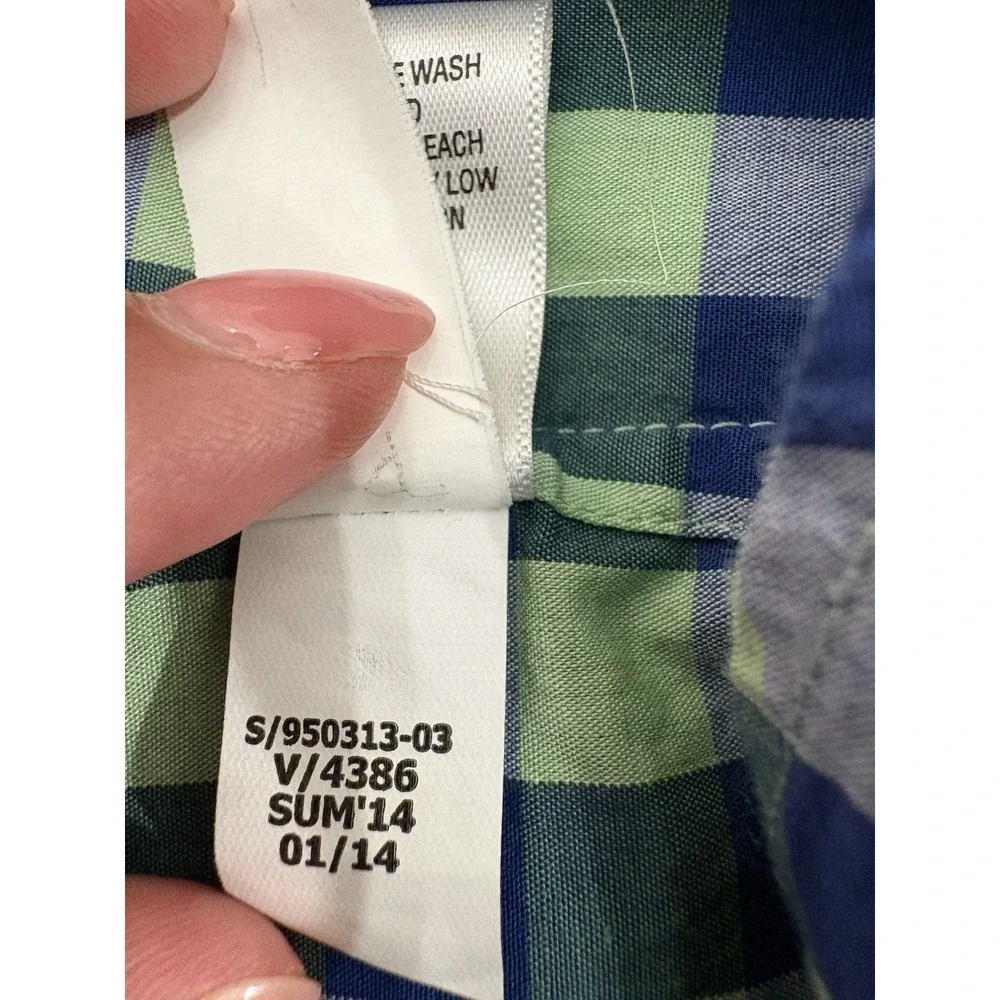 Banana Republic Men's Large L Green Blue Plaid Button Front Short-Sleeve Shirt